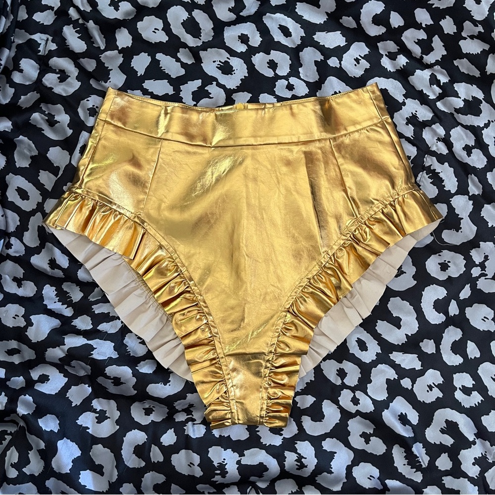Gold Ruffle High-Waisted Shorts